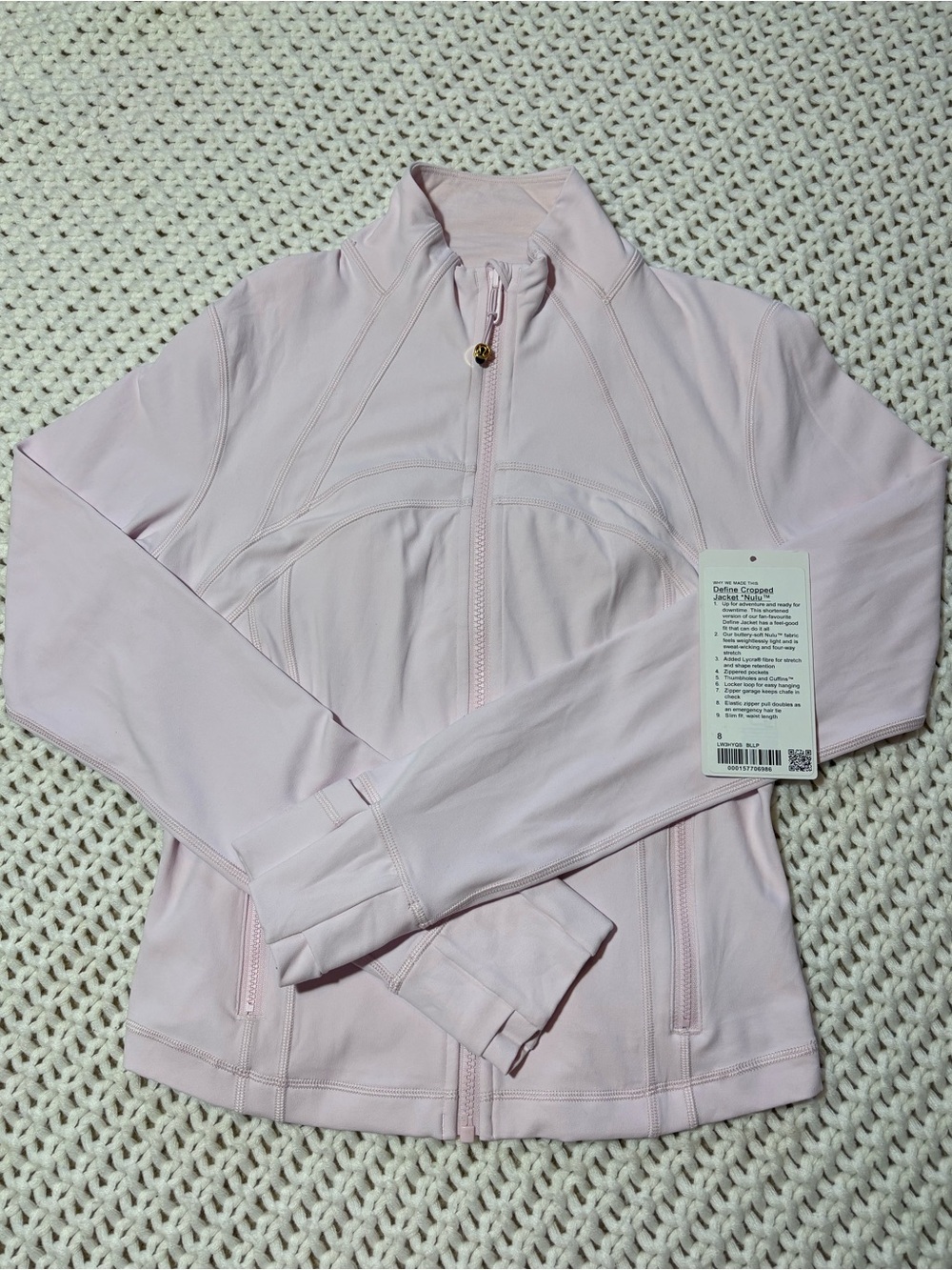 lululemon define cropped jacket nulu in blissful pink size 8